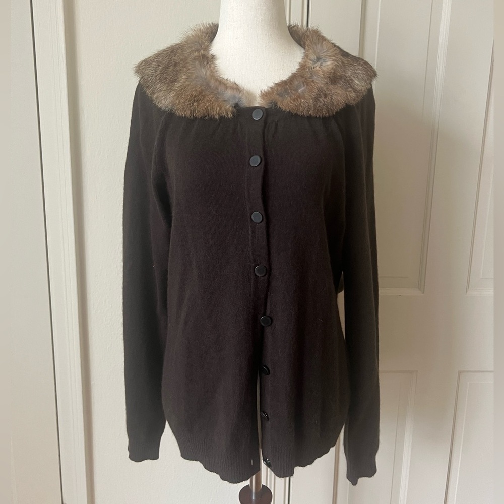Rabbit Fur Collar Vintage Cardigan